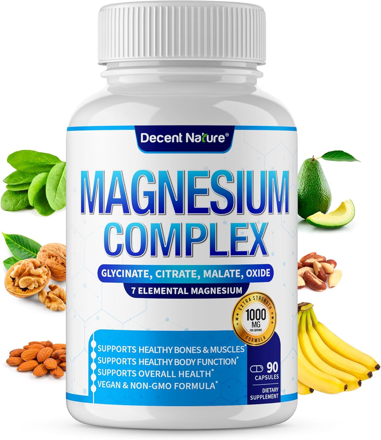 Magnesium Complex - 7 Elemental Magnesium Supplement 1000mg, 90 Capsules