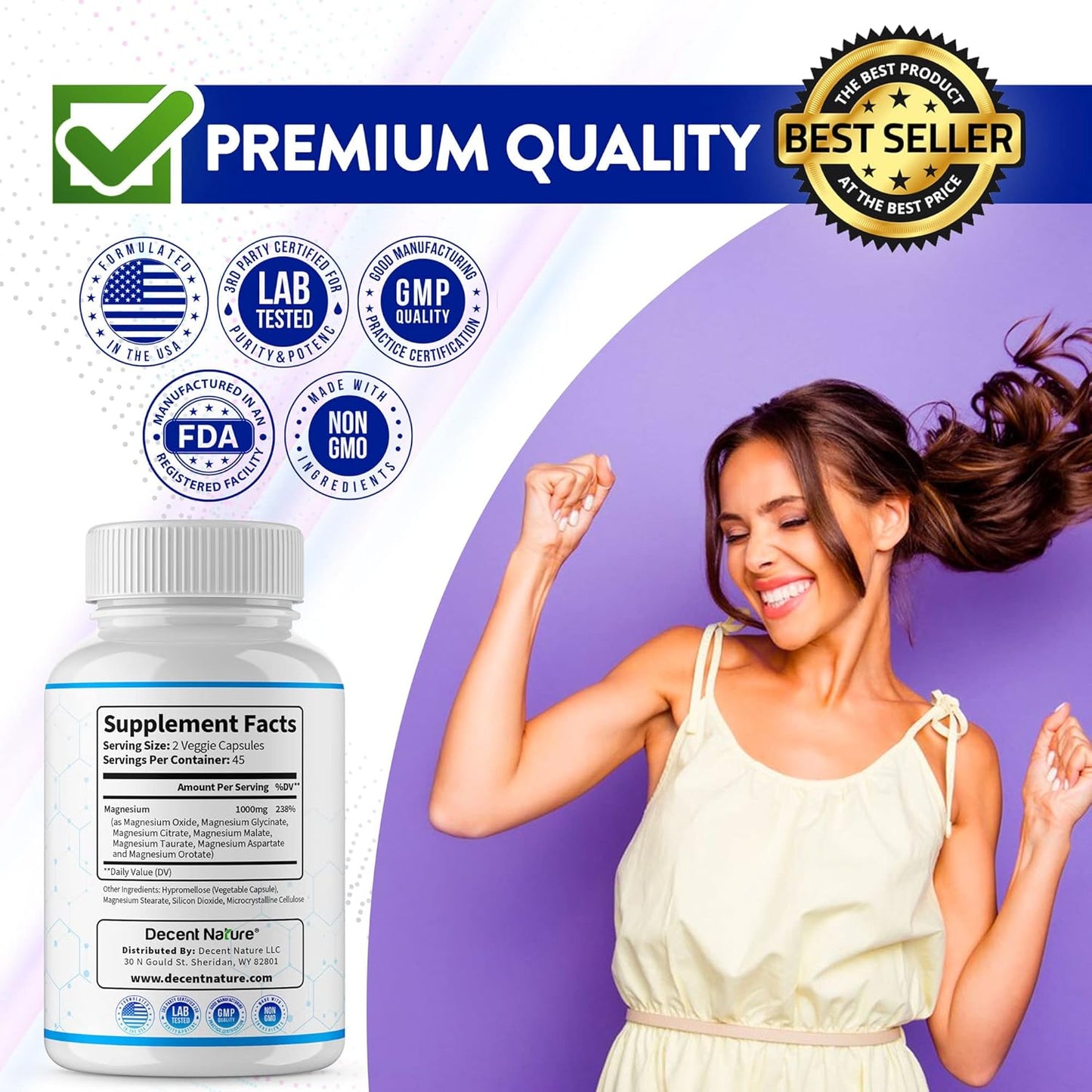 Magnesium Complex - 7 Elemental Magnesium Supplement 1000mg, 90 Capsules