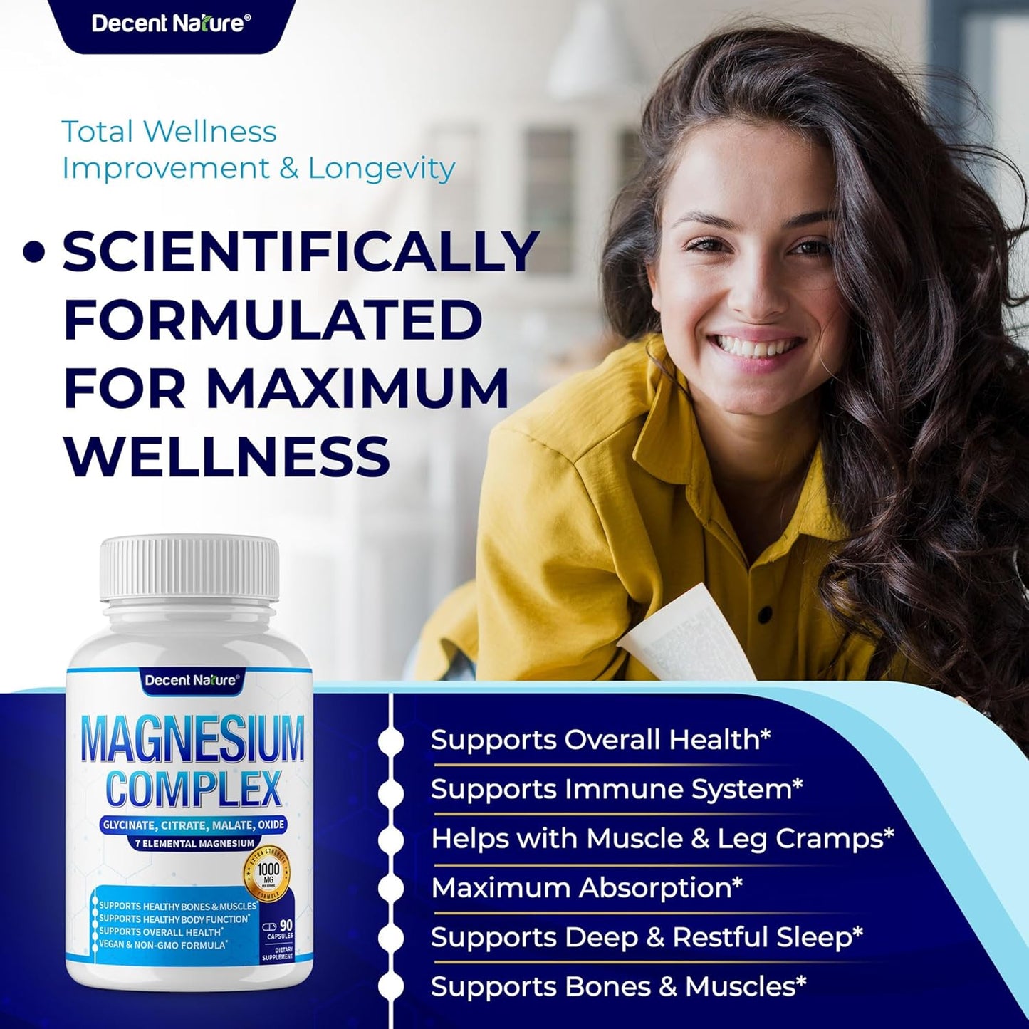 Magnesium Complex - 7 Elemental Magnesium Supplement 1000mg, 90 Capsules