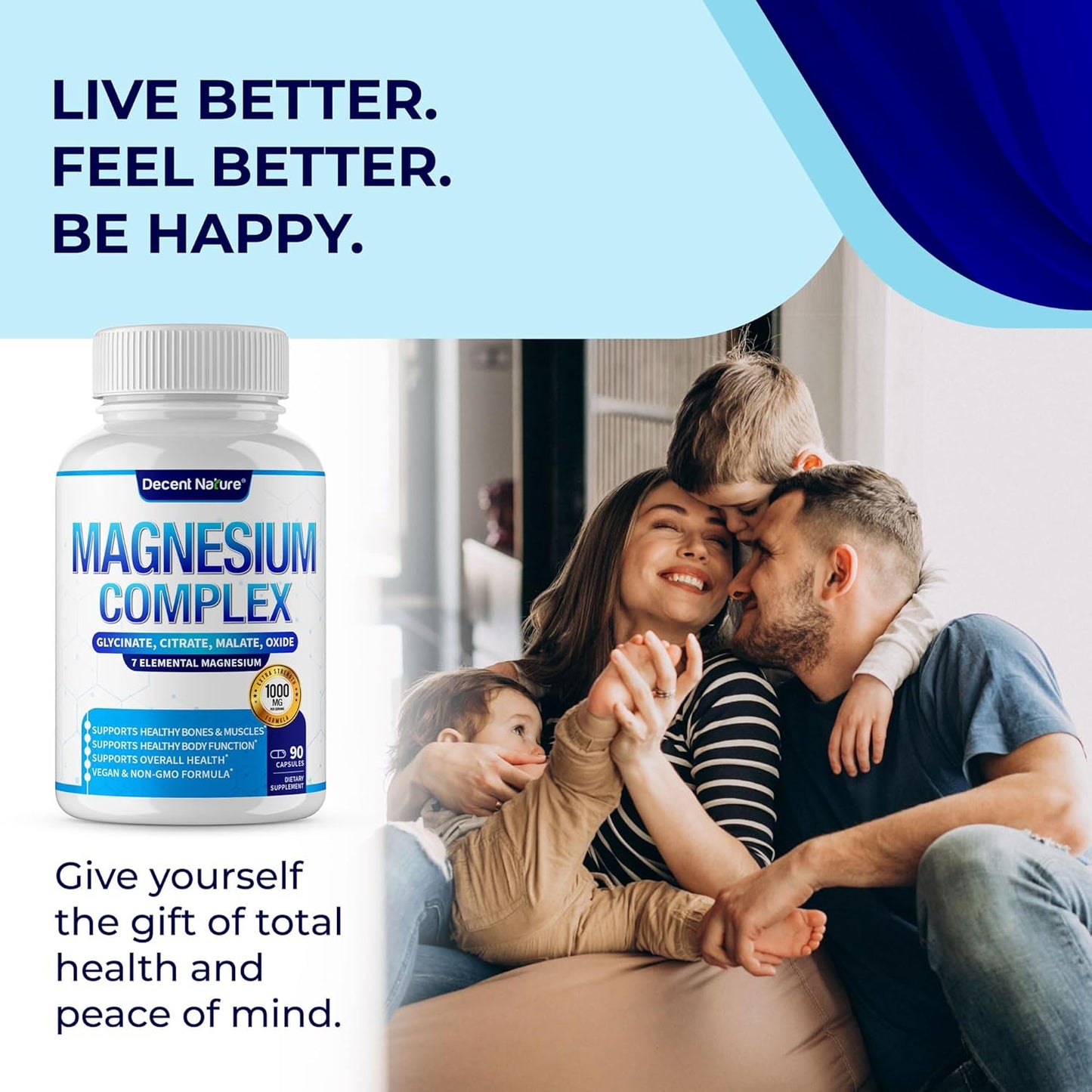 Magnesium Complex - 7 Elemental Magnesium Supplement 1000mg, 90 Capsules