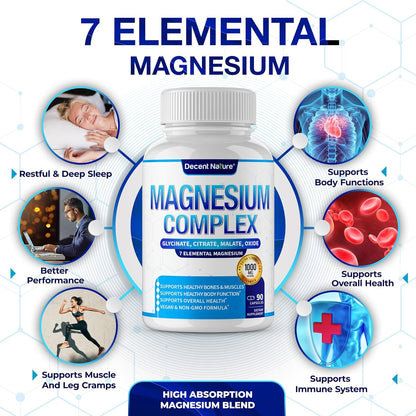 Magnesium Complex - 7 Elemental Magnesium Supplement 1000mg, 90 Capsules